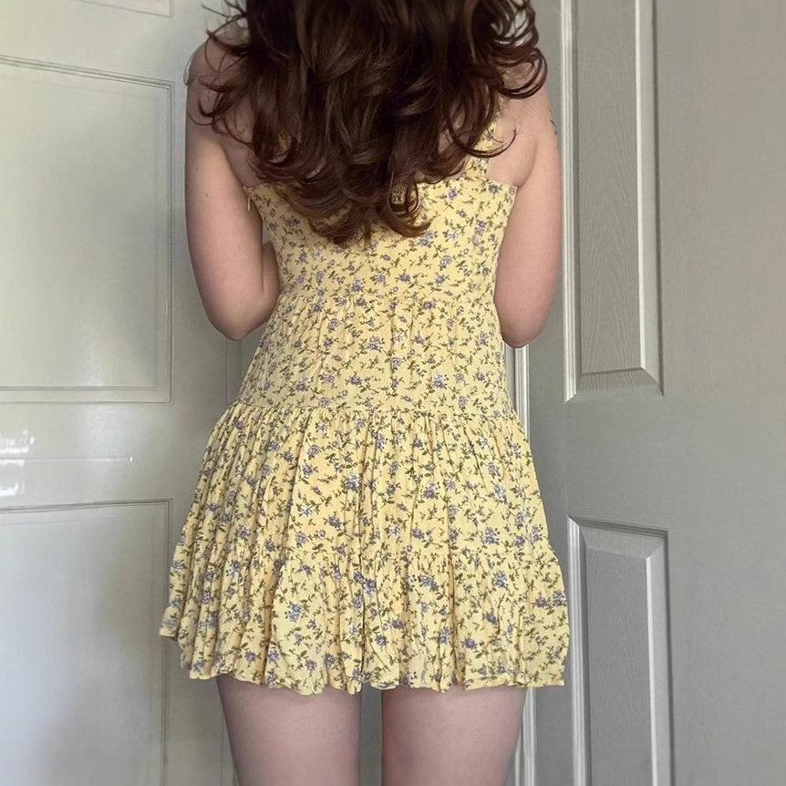 Floral A-line summer dress for women with ruffled hem and spaghetti straps Lune London