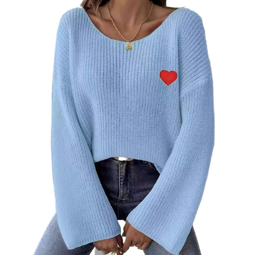 Ladies Casual Knit Sweater with Heart Shaped Application Lune London