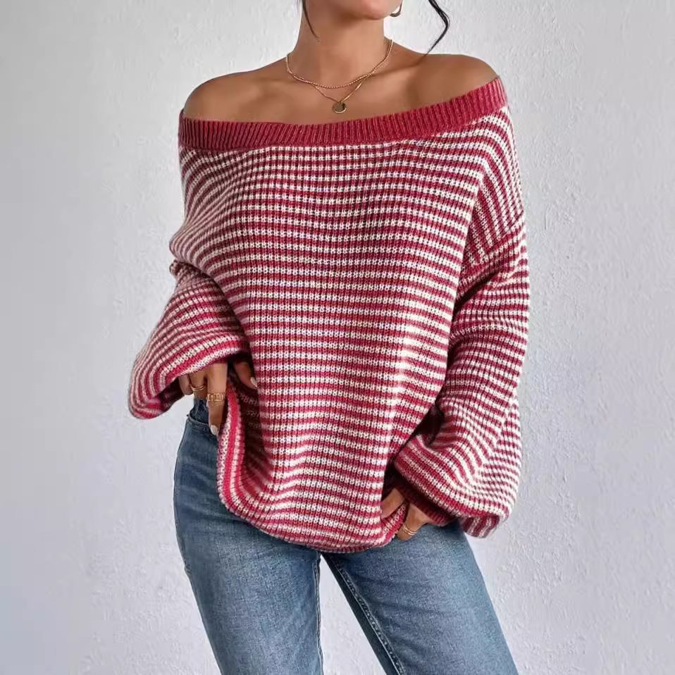 Pull-over tricot surdimensionné pour femmes avec col en V et motif décoratif Lune London