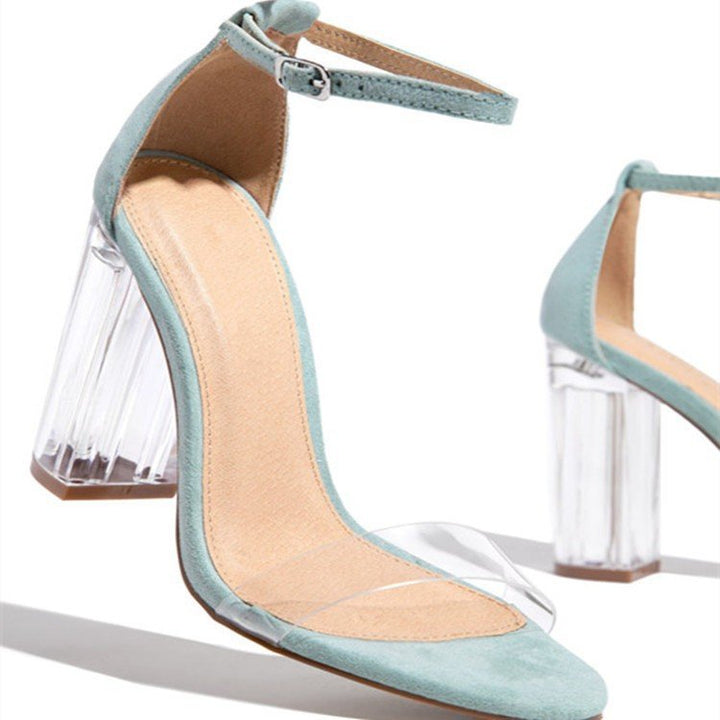 Elegant high-heeled sandals for women with transparent block heel Lune London
