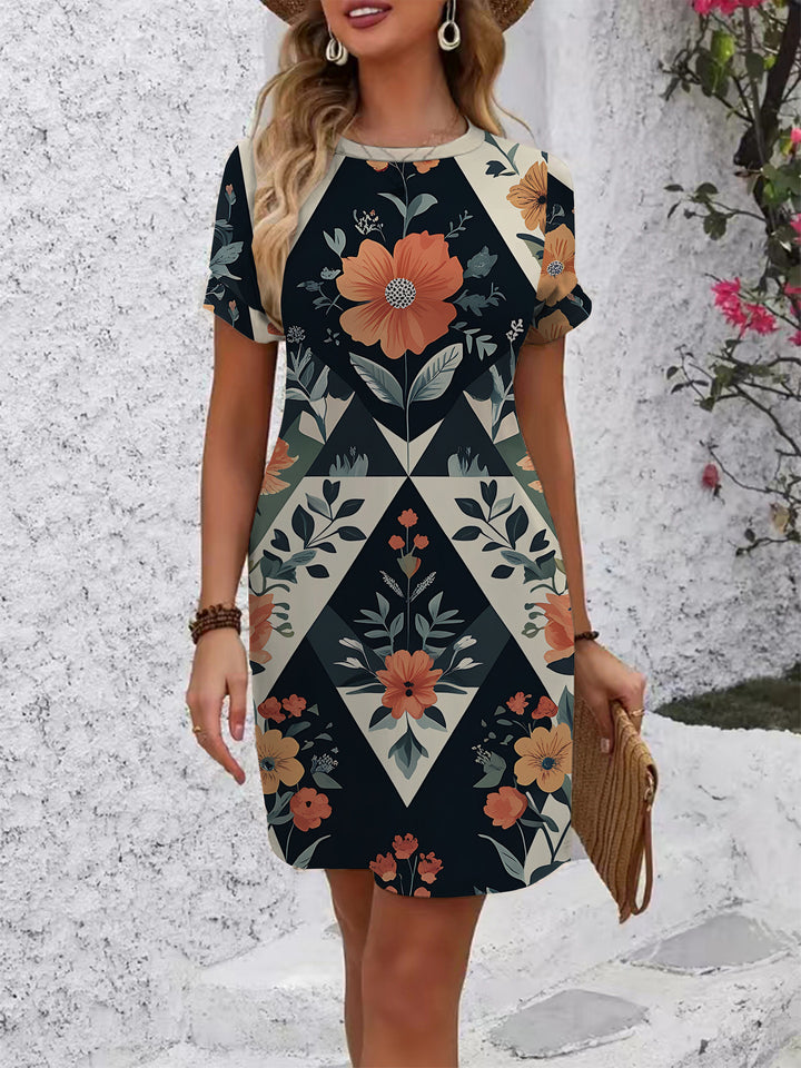 Women's casual short-sleeve dress with modern houndstooth pattern and comfortable fit Lune London