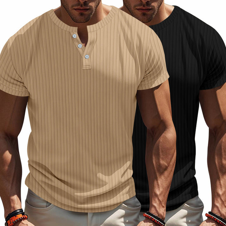 Lune London Short Sleeve Henley Shirt for Men with Structured Ribbed Look