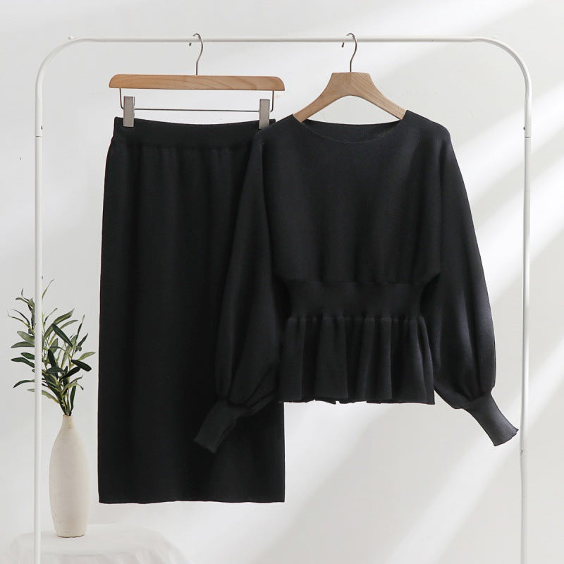 Elegant knitted set for women with gathers and balloon sleeves Lune London
