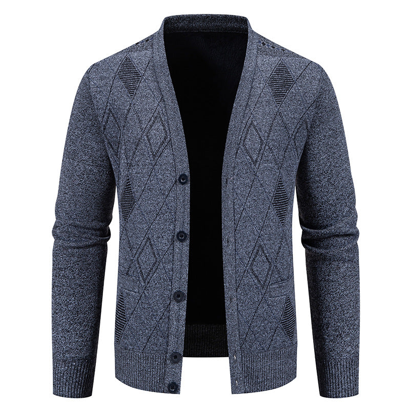 Stylish knitted jacket for men with V-neck and textured pattern Lune London