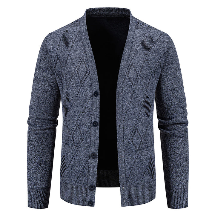 Stylish knitted jacket for men with V-neck and textured pattern Lune London