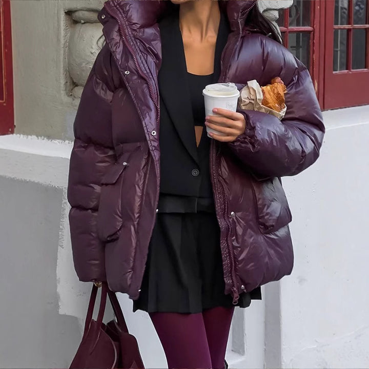 Ladies Oversized Puffer with visible quilted design and high collar Lune London