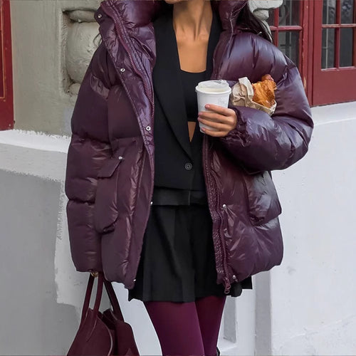 Ladies Oversized Puffer with visible quilted design and high collar Lune London