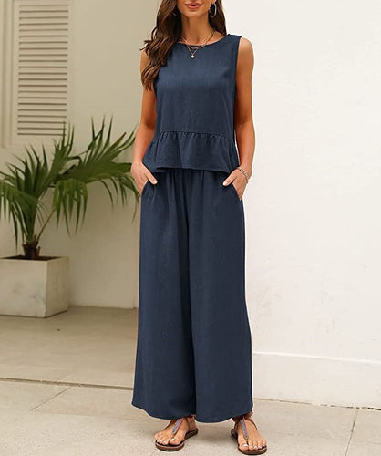 Lightweight ladies jumpsuit with ruffled hem Lune London