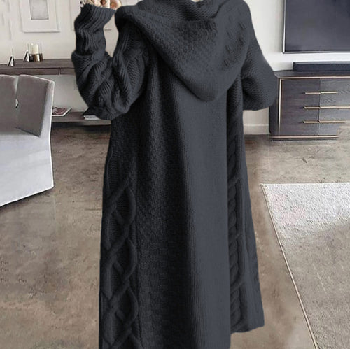 Women's knitted coat with hood and twisted pattern Lune London