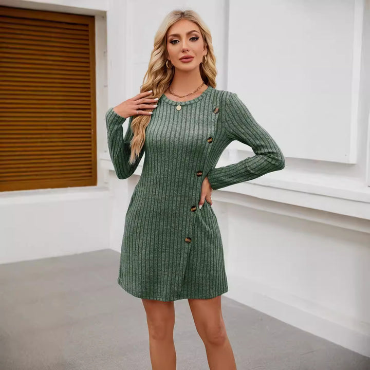 Knitted dress for women with high-quality ribbed design and decorative buttons Lune London
