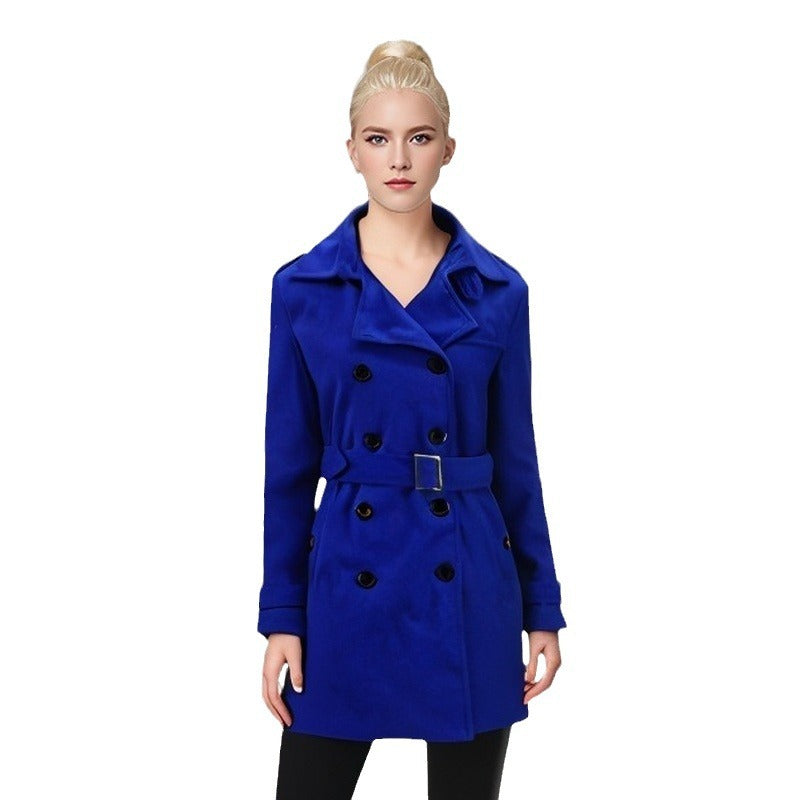 Women Elegant Trench Coat with Belt and Contrasting Buttons Lune London