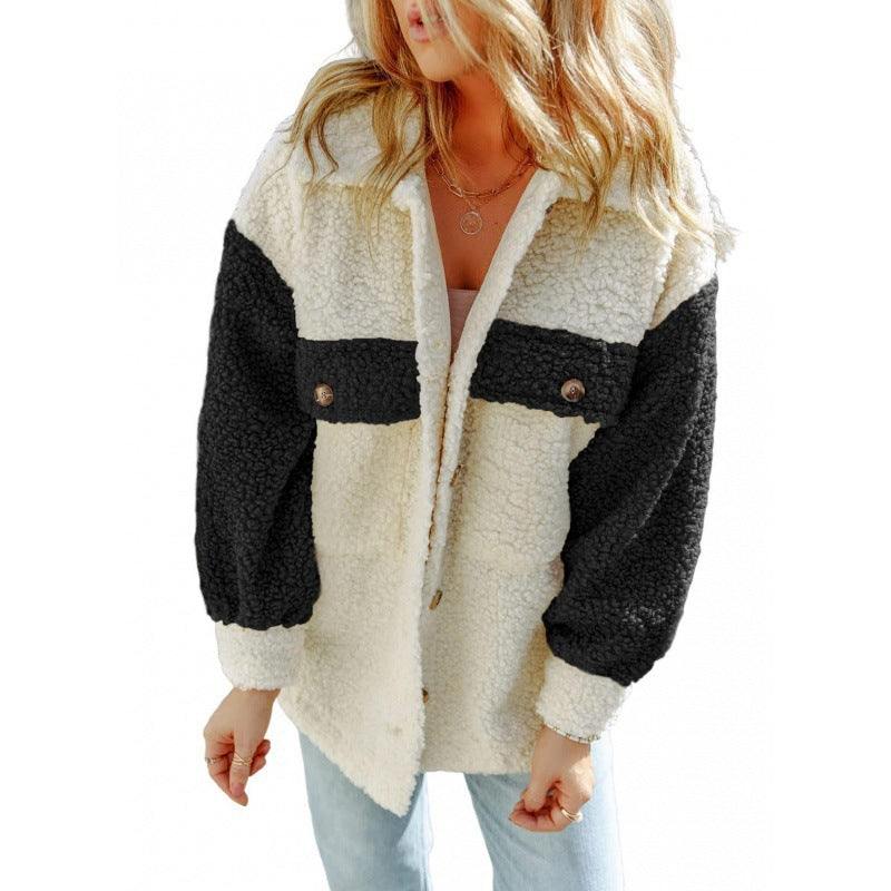 Ladies Cozy Teddy Jacket with Contrasting Sleeves Lune London