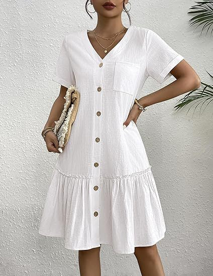 Casual dress for women with button closure and ruffles Lune London