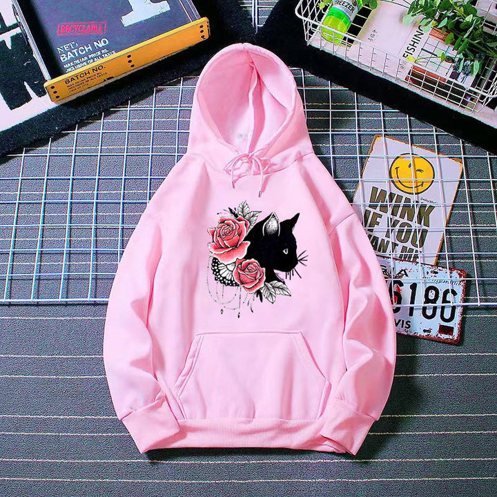 Women's hoodie with floral cat design Chic & Stil