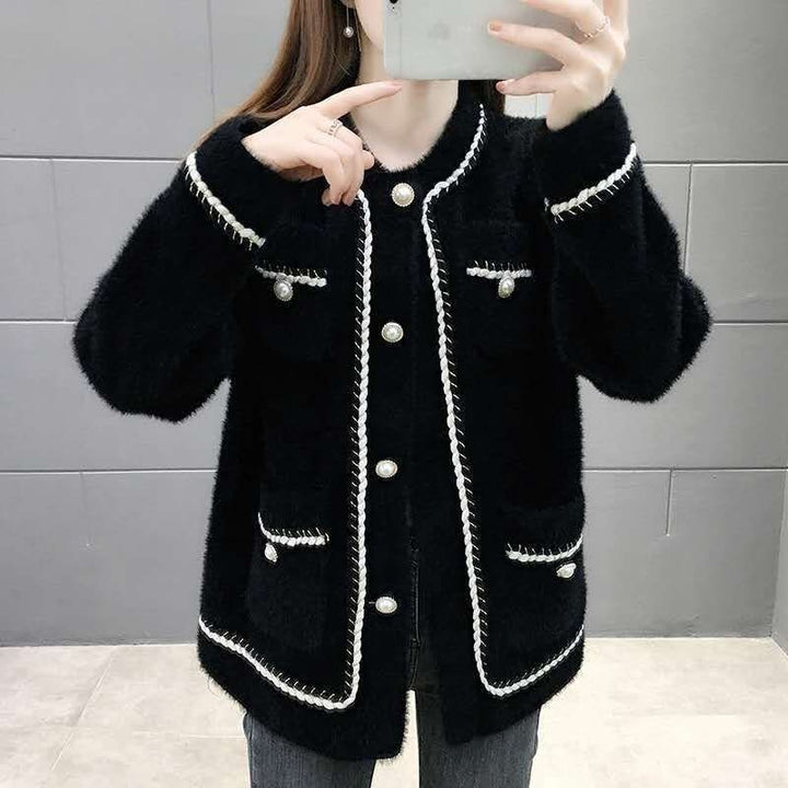 Cardigan pour femmes avec mélange de coton à la mode et boutons en perles brillants Chic & Stil