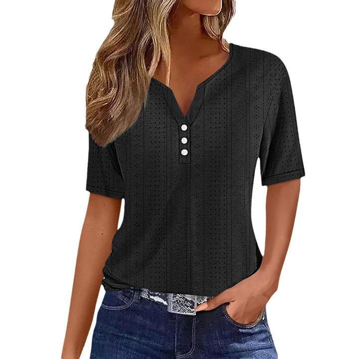 Short sleeve shirt for women with button details and fine plunging mesh structure Lune London
