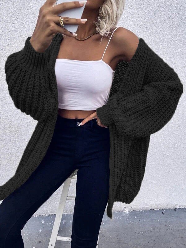 Ladies Open Knit Cardigan with Voluminous Sleeves and a Textured Structure Lune London