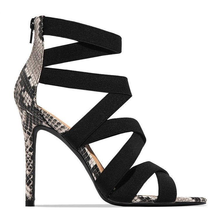 Women's platform sandals with adjustable straps and an elegant design in snake leather Lune London