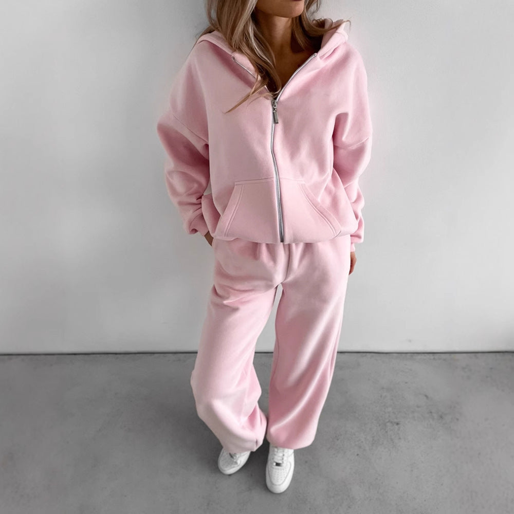 Women's Casual Fleece Tracksuit with High Collar and Loose Fit Chic & Stil