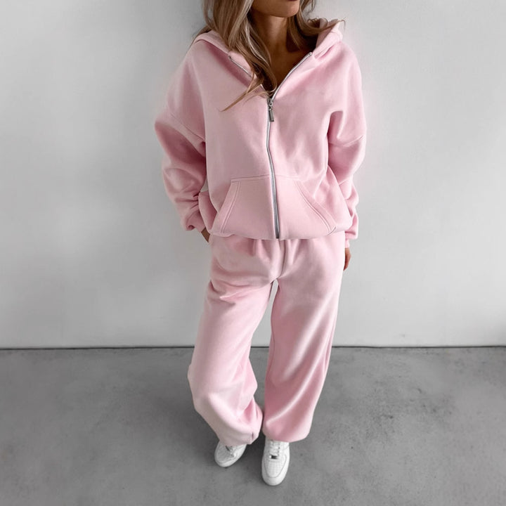 Women's Casual Fleece Tracksuit with High Collar and Loose Fit Chic & Stil