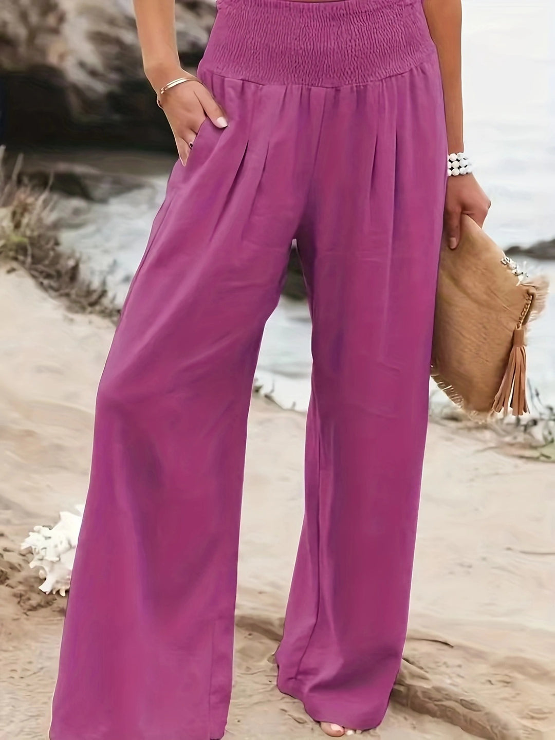 Loose summer pants for women with elastic waist and elegant draping Lune London