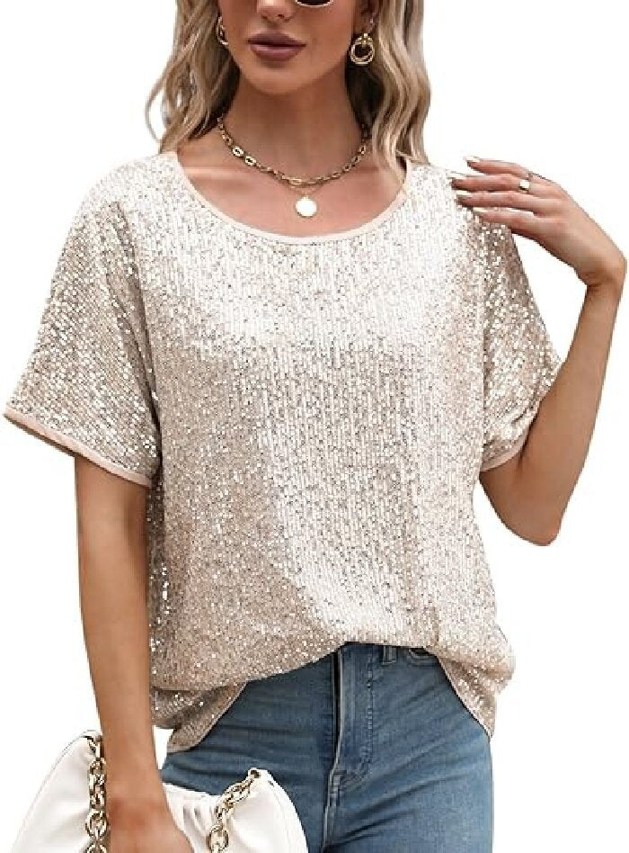 Women Glamorous Sequin Top with Wide Sleeves and Loose Fit Lune London