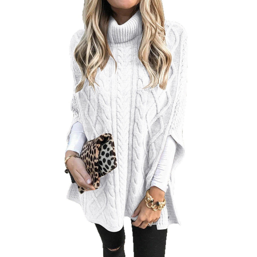 Poncho sweater for women with high neck and classic cable pattern Lune London