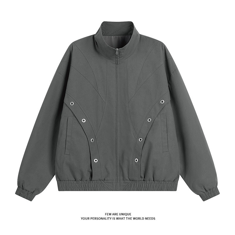 High-collared transition jacket for women with practical snap button details Lune London