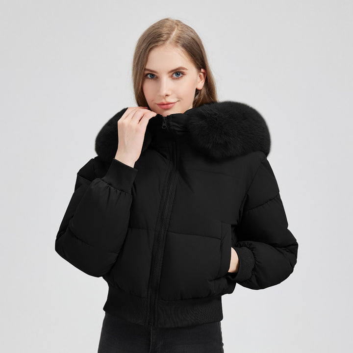 Lady short quilted jacket with removable faux fur collar Lune London