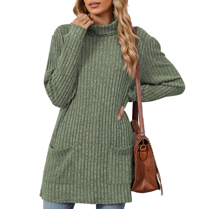 Oversized knitted sweater for women with high collar and practical pockets Lune London