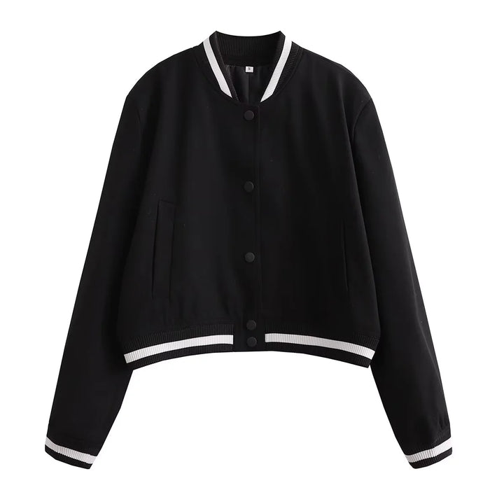 Veste bomber à la mode pour femmes avec des poignets en tricot contrastants et des poches pratiques
