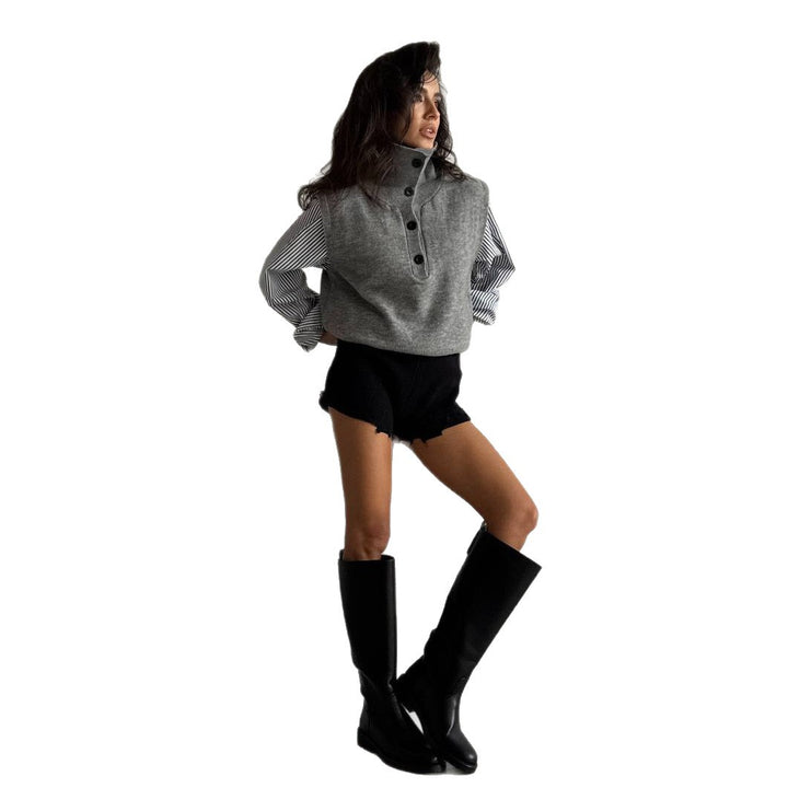 Knit sweater for women with high collar and button details Lune London