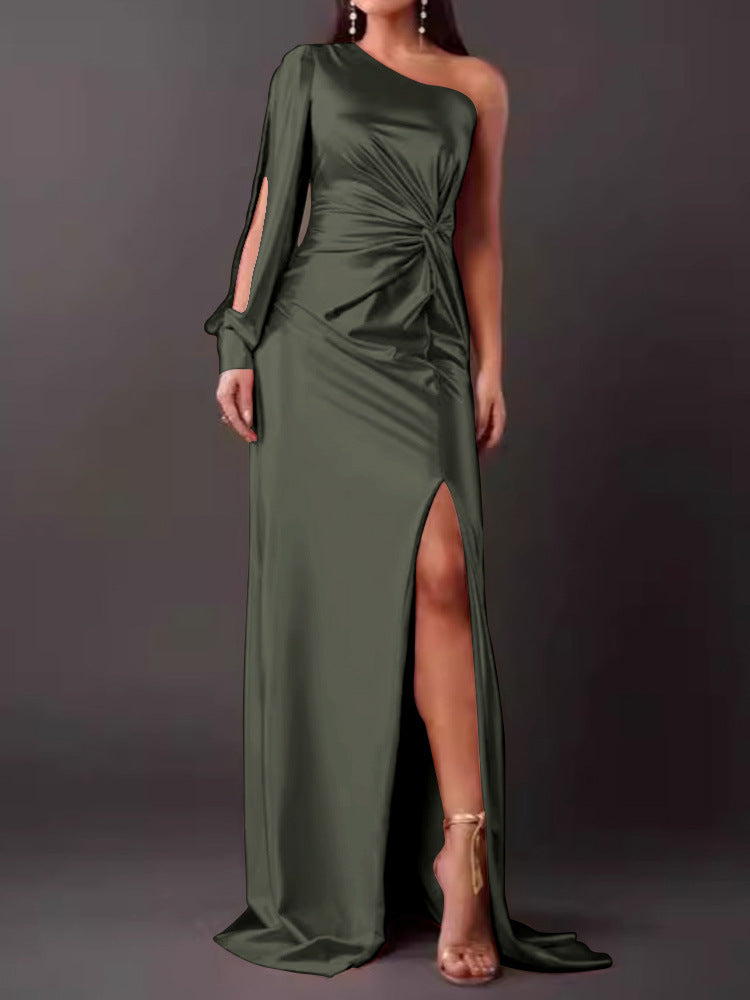 Women's Evening Dress with Asymmetric Neckline and Elegant Pleats Lune London