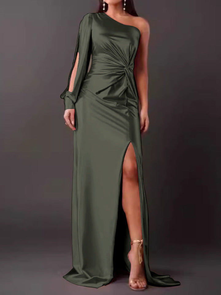Women's Evening Dress with Asymmetric Neckline and Elegant Pleats Lune London