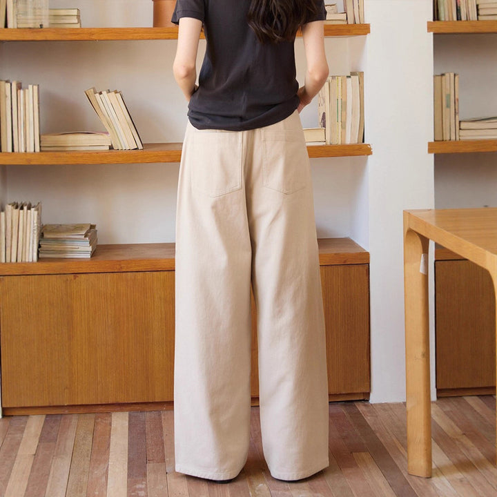 Pantalons larges taille haute pour femmes en mélange de coton de haute qualité Chic & Stil