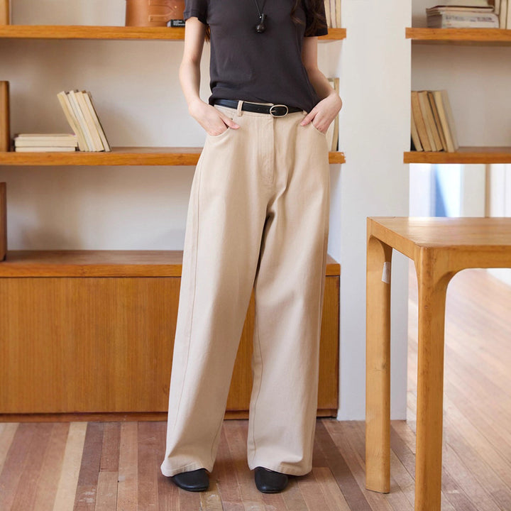 Pantalons larges taille haute pour femmes en mélange de coton de haute qualité Chic & Stil