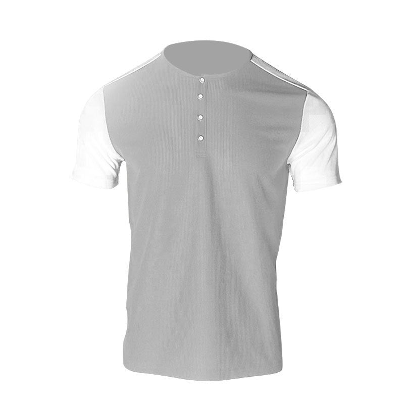 Men's Short Sleeve Henley Shirt with a textured design and contrasting sleeve parts Lune London