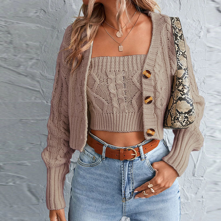 Casual knit set for women with open jacket and crop top Lune London