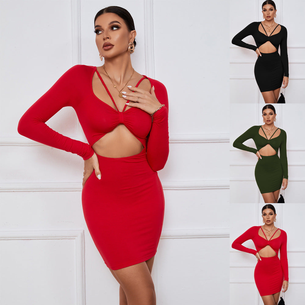 Robe mini avec découpes ajustée pour femmes, à manches longues et détail de nœud sexy Chic & Stil