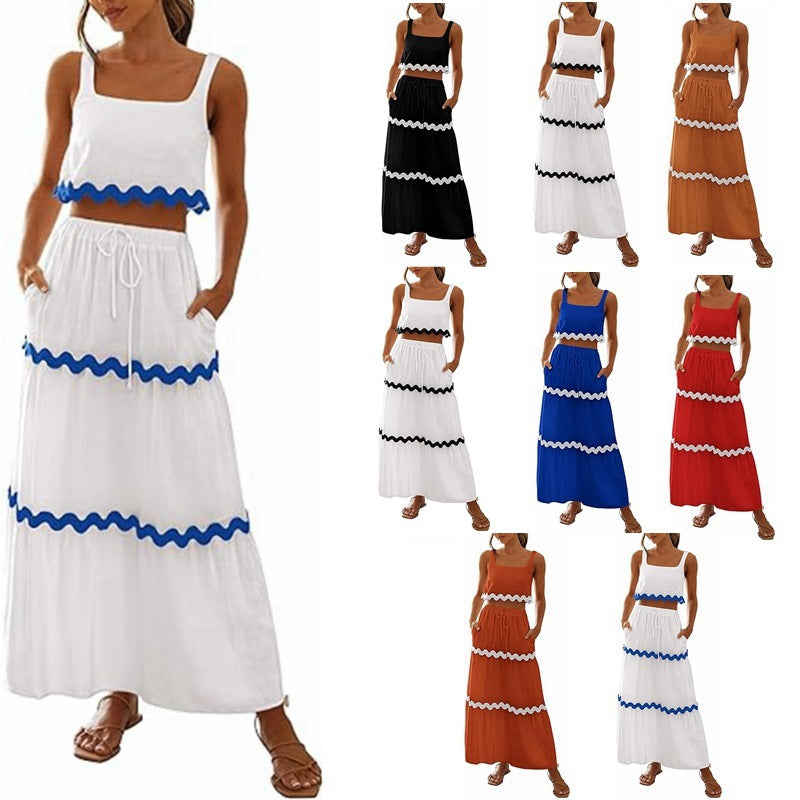 Two-piece women's set with crop top and lace maxi skirt Lune London