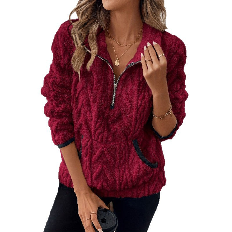 Ladies comfortable hoodie with high zip and practical pockets Lune London
