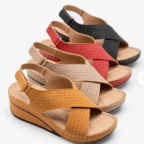 Wedge sandals for women with perforated details and adjustable strap Lune London