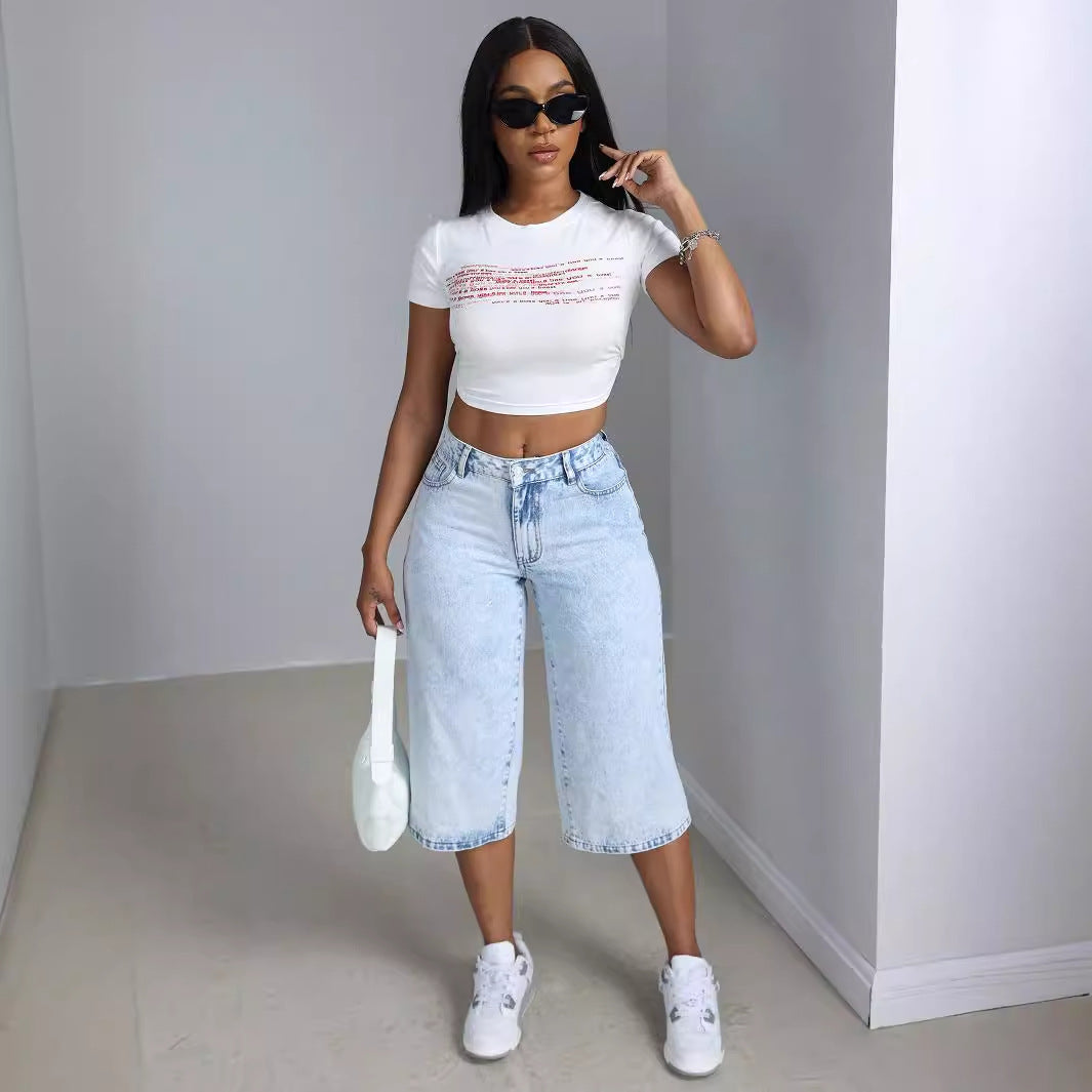 Wide denim culottes for ladies with trendy wash effect Lune London