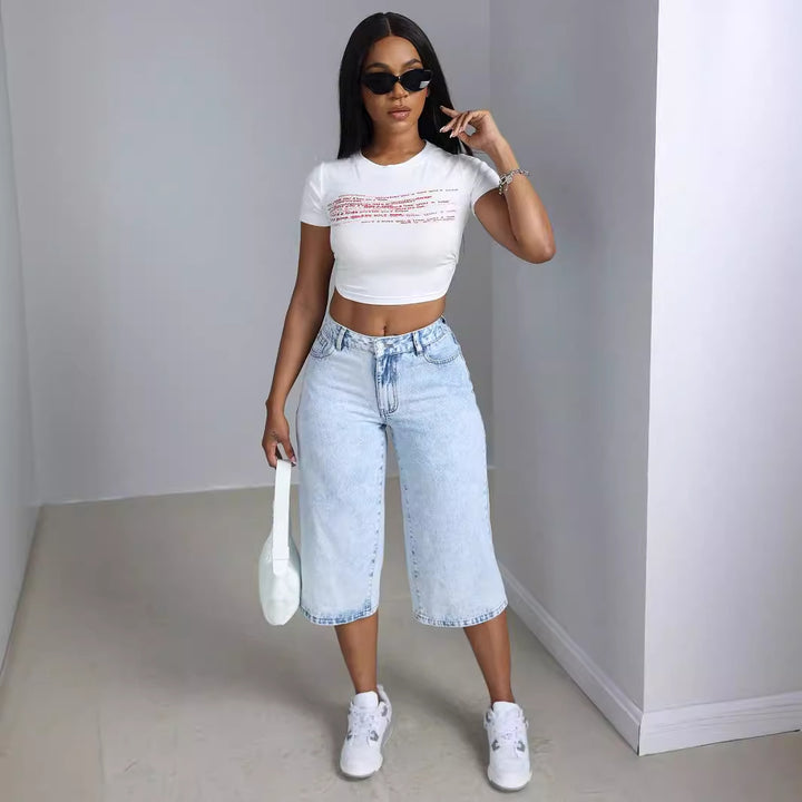 Wide denim culottes for ladies with trendy wash effect Lune London