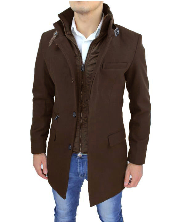 Fashionable wool coat for men with high collar and practical details Lune London
