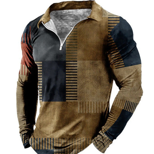 Men's long sleeve polo shirt with a trendy patchwork design and a functional zipper Lune London