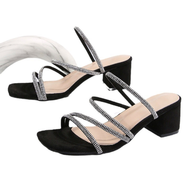 Elegant Sandals for Women with Sparkling Straps and Chic Block Heel