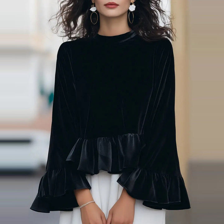 Women's Flowing Top with Ruffle Details and Long Sleeves Lune London