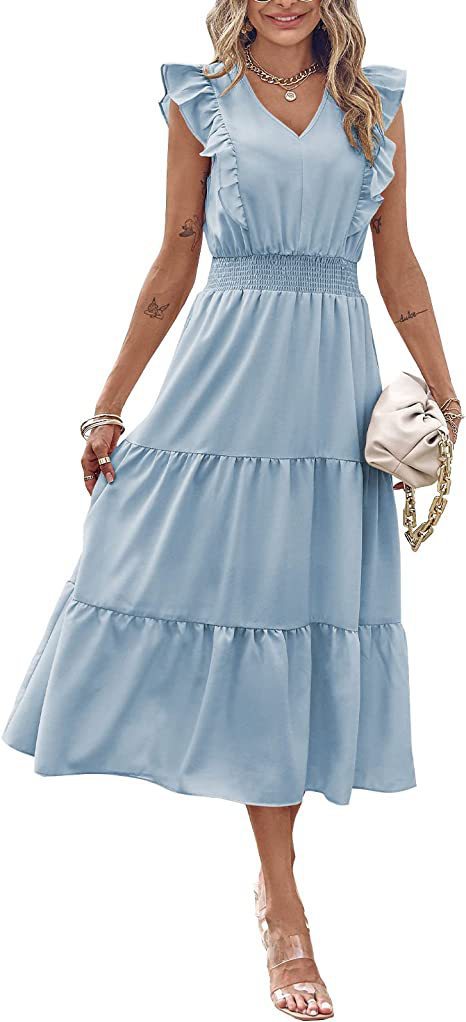 Maxi dress for women with ruffle details and elastic waist Lune London