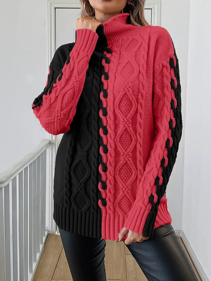 Pull en tricot pour femmes avec un changement de couleur élégant et un design en câble Chic & Stil